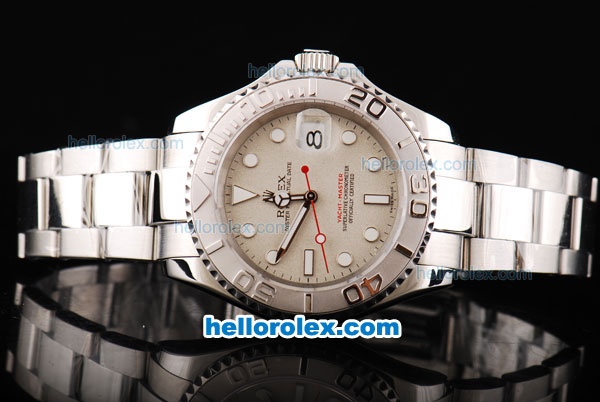 Rolex Yacht-Master Automatic SS Case with Beige Dial-White Markers and Red Second Hand-Visible Back - Click Image to Close